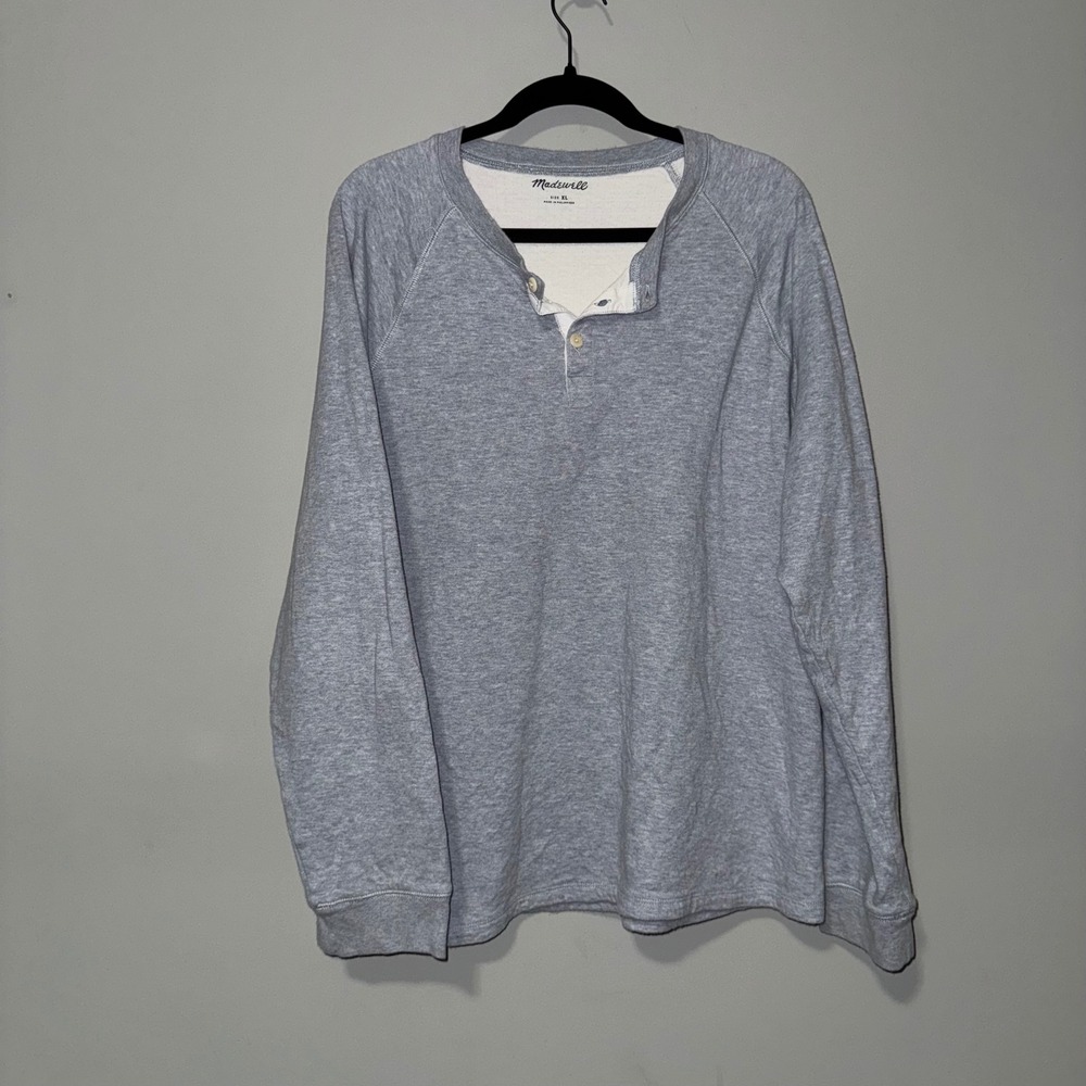 Madewell Mens XL Heather‎ Grey Long Sleeve Raglan Henley Shirt